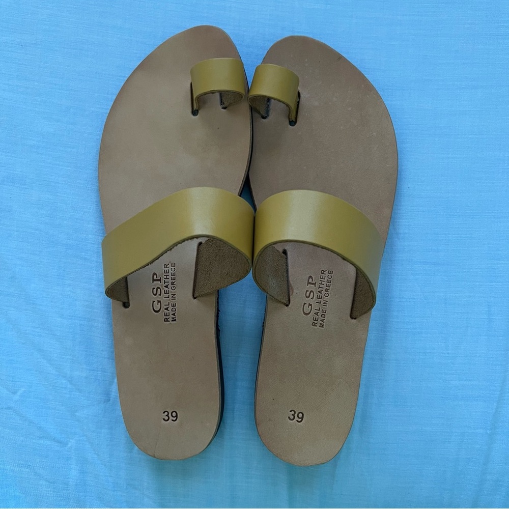 GSP Yellow Leather Slide Sandals made in Greece